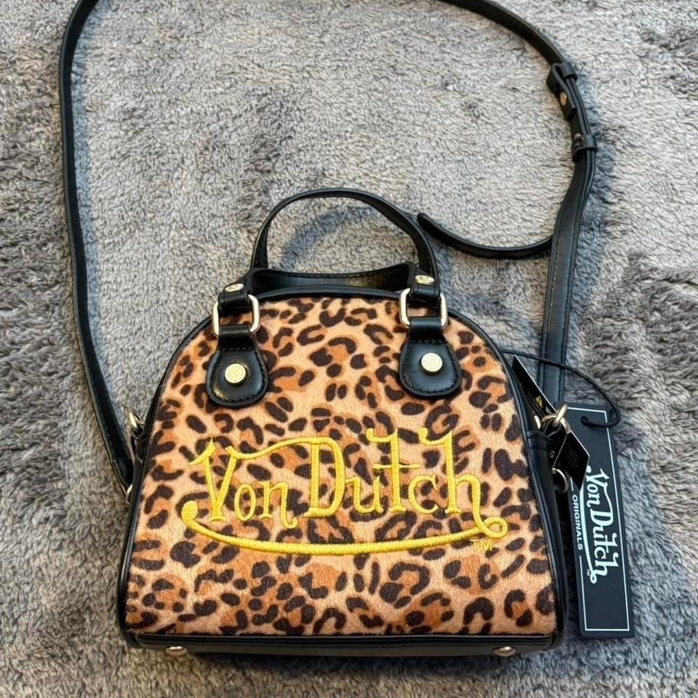 Von Dutch Leopard Vegan‎ Pony Hair Bowling Bag NWT